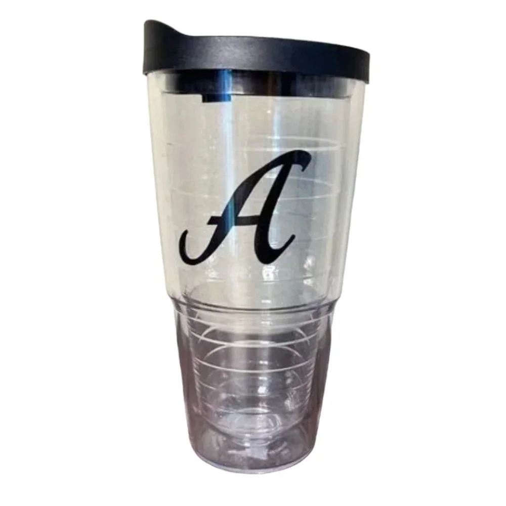 24 Oz TERVIS Black Monogrammed “A” Like New Drinks Cup Tumbler Mug